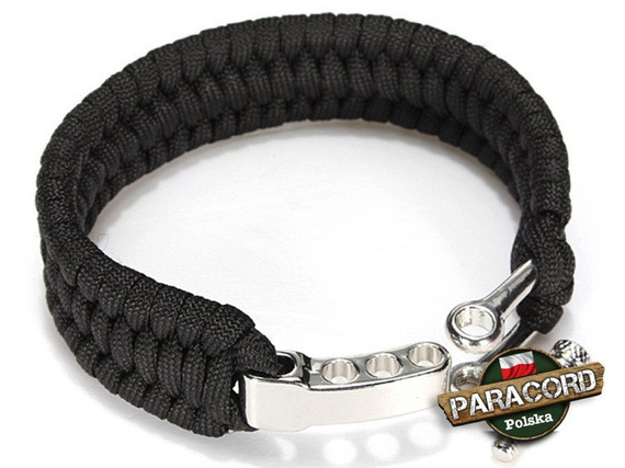 Bransoleta survivalowa z Paracordu typ "Extreme", z wplecioną metalową regulowaną szeklą, kolor "Black"