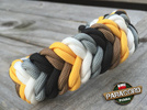 Bransoleta survivalowa z Paracordu typ "Dort-5" z wplecioną metalową regulowaną szeklą, Kolor: "Black - Coyote Brown - Golden Rod - White - Neutral Grey".