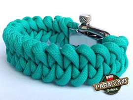 Bransoleta z Paracordu typ "Shark Jaw - Acid blue" z wplecioną metalową regulowną klamrą