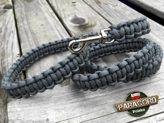 Smycz dla Psa z Paracordu 550 o splocie "Cobra", kolor "Gun Metal" z metalową klamrą z mechanizmem sprężynowym