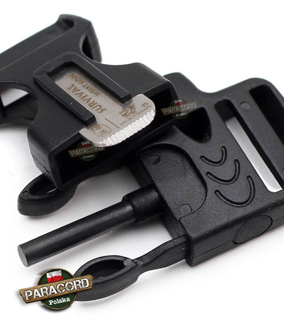 Bransoleta z Paracordu typ "X-Cobra" na klamrze z wbudowanym gwizdkiem, krzesiwem i blachą, Kolor "Gun metal - Fluor green"