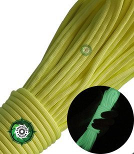 Rolka o długości 30,40 metrów linki Paracord 550, kolor: Light Yellow Fosforescencyjny