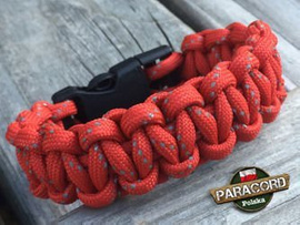 Bransoleta z Paracordu typ "Cobra - Red reflective" z wplecioną plastikową klamrą