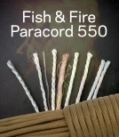 Szpula o długości 300 metrów linki "Fish & Fire" Paracord 550 Typ III Coyote Brown z żyłką wędkarską o wytrzymałości do 3,6 kg, włóczką ogniową oraz siedmioma rdzeniami linek