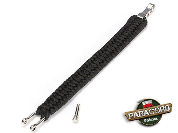 Bransoleta survivalowa z Paracordu typ "Extreme", z wplecioną metalową regulowaną szeklą, kolor "Black"