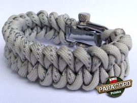 Bransoleta z Paracordu typ "Shark Jaw - Neutral grey reflective" z wplecioną metalową regulowną klamrą