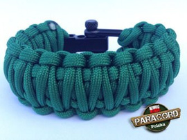 Bransoleta survivalowa z Paracordu typ "King Cobra - Green" z wplecioną metalową regulowaną szeklą