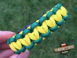 Bransoleta z Paracordu typ "Cobra - Emerald green - Yellow" z wplecioną plastikową klamrą