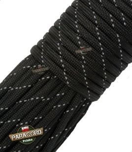 Paracord 550, kolor: Black reflective - odblaskowy - linka spadochronowa z siedmioma rdzeniami
