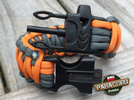 Bransoleta z Paracordu typ "King Cobra" na klamrze z wbudowanym gwizdkiem, krzesiwem i blachą, Kolor "Orange Yellow - Gun Metal"