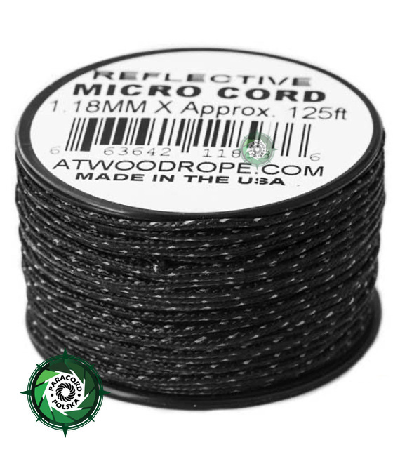 Micro Cord, kolor: Black Reflectable - mocna poliestrowa linka o średnicy 1,18 mm.