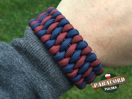 Bransoleta survivalowa z Paracordu typ "Extreme", z wplecioną metalową regulowaną szeklą, kolor: "Dark red - Dark blue"