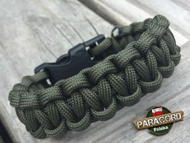Bransoleta z Paracordu typ "Cobra - Army green" z wplecioną plastikową klamrą