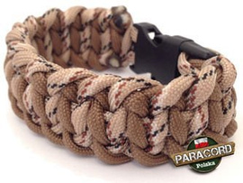 Bransoleta z Paracordu typ "Salomon bar" z wplecioną plastikową klamrą, kolor "Brown - Desert camo".