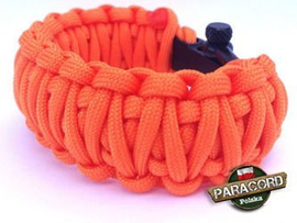 Bransoleta survivalowa z Paracordu typ "King Cobra - Orange yellow" z wplecioną metalową regulowaną szeklą