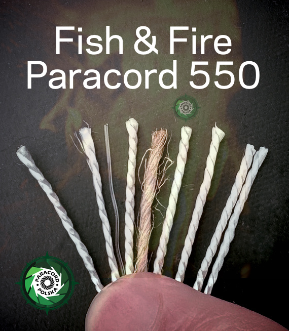 Olive Drab "Fish & Fire" Paracord 550 Typ III z żyłką wędkarską o wytrzymałości do 3,6 kg, włóczką ogniową oraz siedmioma rdzeniami linek
