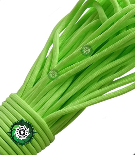 Rolka o długości 30,40 metrów linki Paracord 550, kolor: Light Green Fosforescencyjny