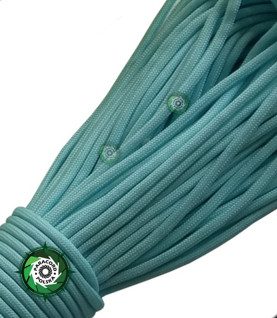 Rolka o długości 30,40 metrów linki Paracord 550, kolor: Light Blue Fosforescencyjny