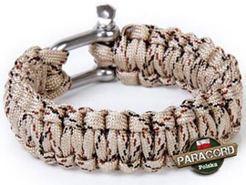 Bransoleta survivalowa z Paracordu typ "Cobra", z wplecioną metalową szeklą, kolor "Desert Camo"