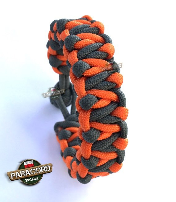 Bransoleta z Paracordu typ "Tesla", kolor: "Gun Metal - Orange Yellow"
