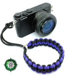 Pasek z oryginalnego Paracordu typ III 550 o siedmiu rdzeniach do aparatu, kamery, lornetki, dalomierza, typ splotu "Cobra", kolor "Black - purple"