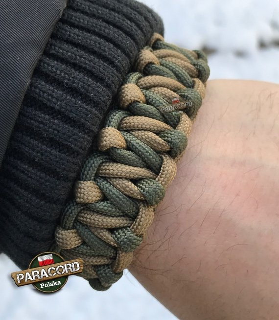 Bransoleta z Paracordu typ "Tesla", kolor: "Army Green - Coyote Brown"