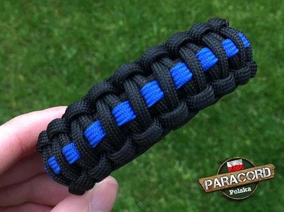 Bransoleta z Paracordu typ "Cobra Thin Blue Line" z wplecioną plastikową klamrą