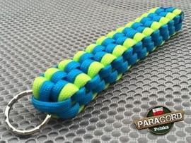 Brelok survivalowy z Paracordu 550 o splocie "Royal Box Knot", kolor: "Sky Blue - Fluor green"