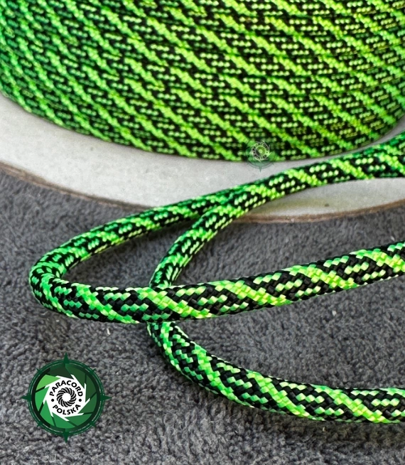 Paracord 550 Typ III, kolor: Roller Neon Green & Black - linka spadochronowa z siedmioma rdzeniami