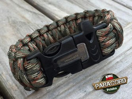 Bransoleta z Paracordu typ "King Cobra" na klamrze z wbudowanym gwizdkiem, krzesiwem i blachą, Kolor "Army Green Camo"