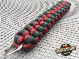 Brelok survivalowy z Paracordu 550 o splocie "Royal Box Knot", kolor: "Dark red - Blue green"