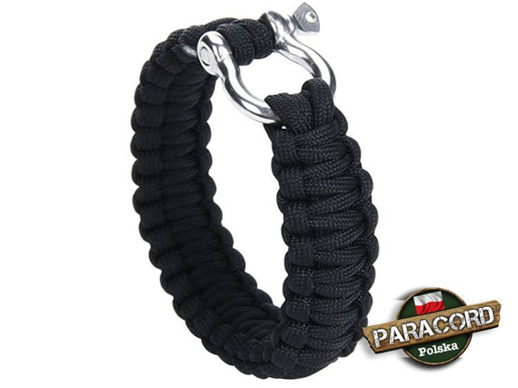 Bransoleta survivalowa z Paracordu typ "Cobra", z wplecioną metalową szeklą, kolor "Black"