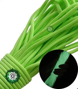 Rolka o długości 30,40 metrów linki Paracord 550, kolor: Light Green Fosforescencyjny