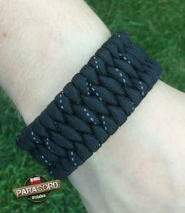 Bransoleta survivalowa z Paracordu typ "Extreme", z wplecioną metalową regulowaną szeklą, kolor: "Black reflective"