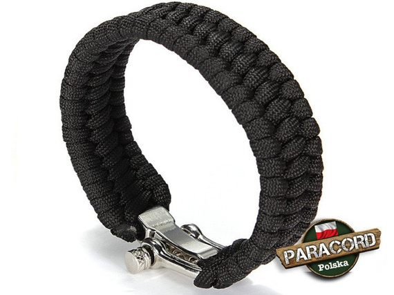 Bransoleta survivalowa z Paracordu typ "Extreme", z wplecioną metalową regulowaną szeklą, kolor "Black"