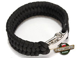 Bransoleta survivalowa z Paracordu typ "Extreme", z wplecioną metalową regulowaną szeklą, kolor "Black"