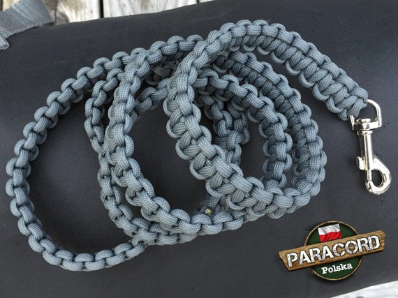 Smycz dla Psa z Paracordu 550 o splocie "Cobra", kolor "Gun Metal" z metalową klamrą z mechanizmem sprężynowym