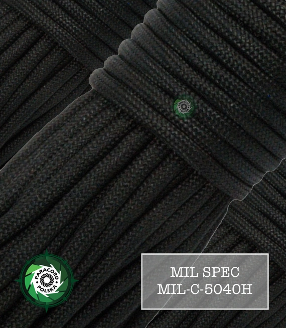 Paracord 550 typ III z normą MiL-C-5040H kolor: Black - linka spadochronowa z siedmioma rdzeniami